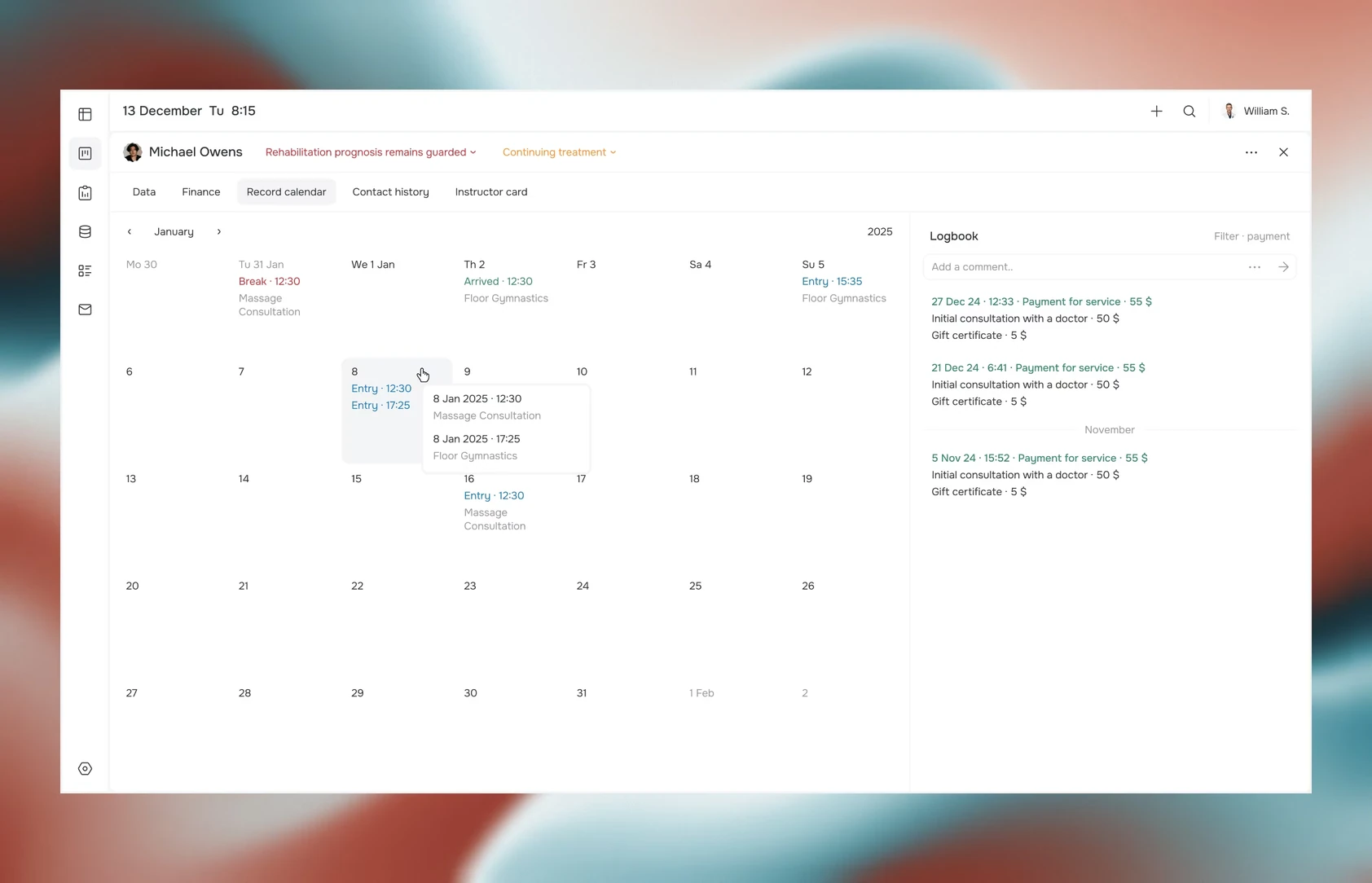 The doctor's calendar for one patient