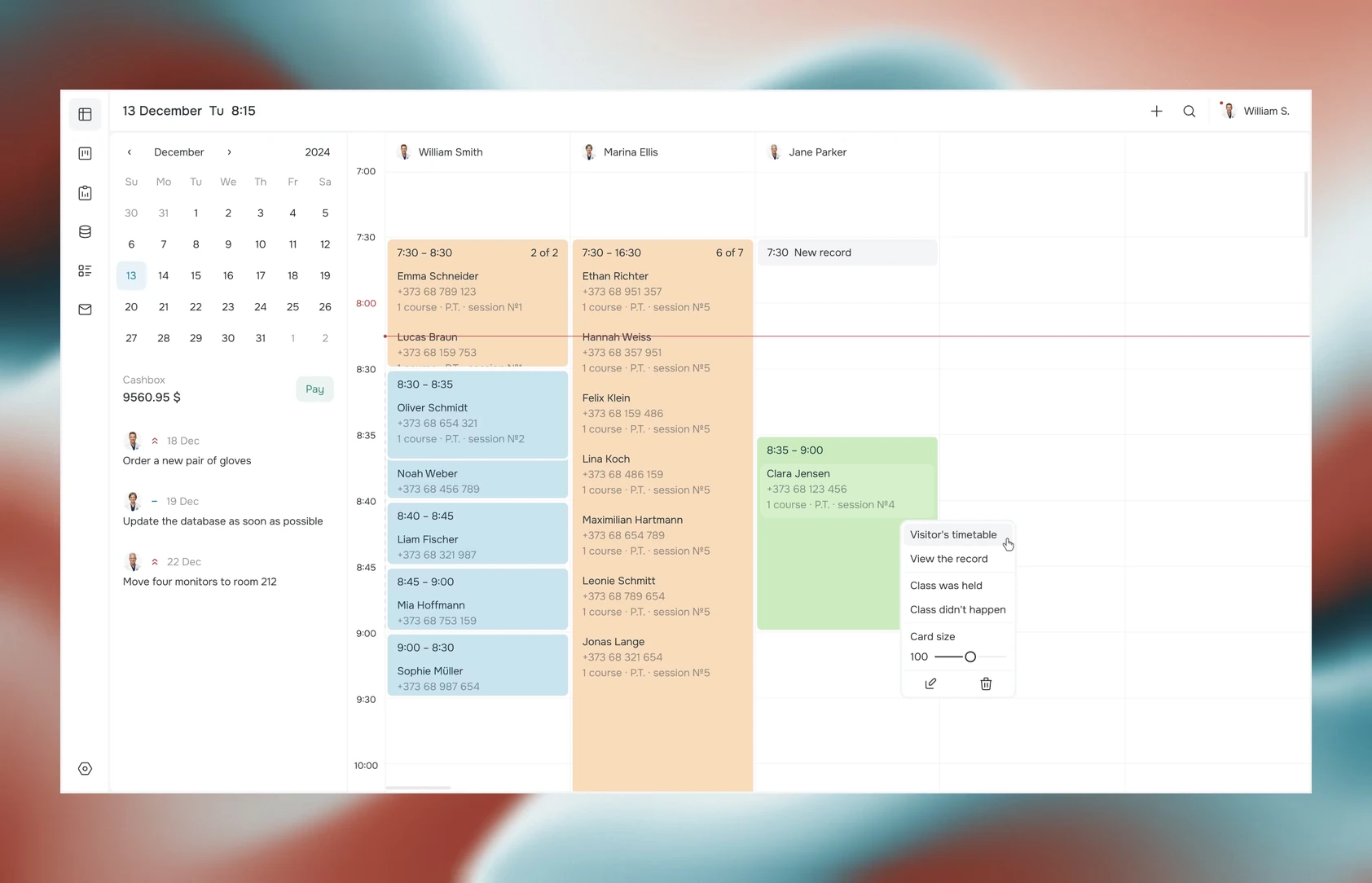 The reception day screen