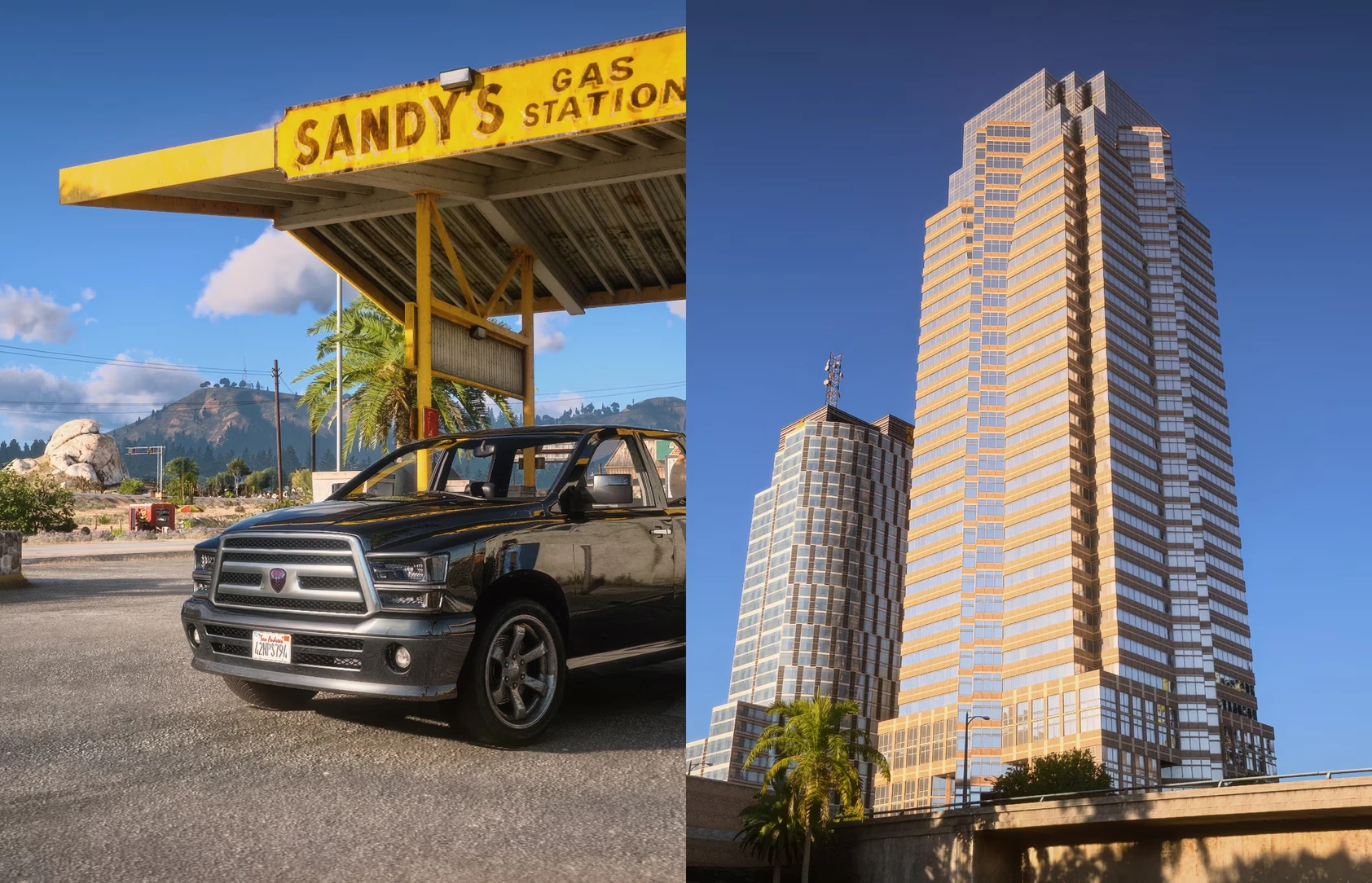 A before and after comparison of a graphics mod