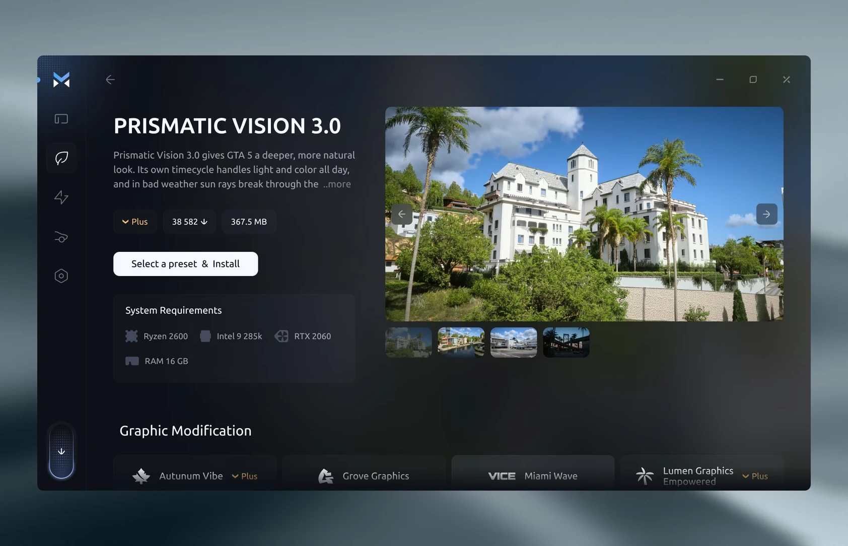 A graphics mod page with PC requirements
