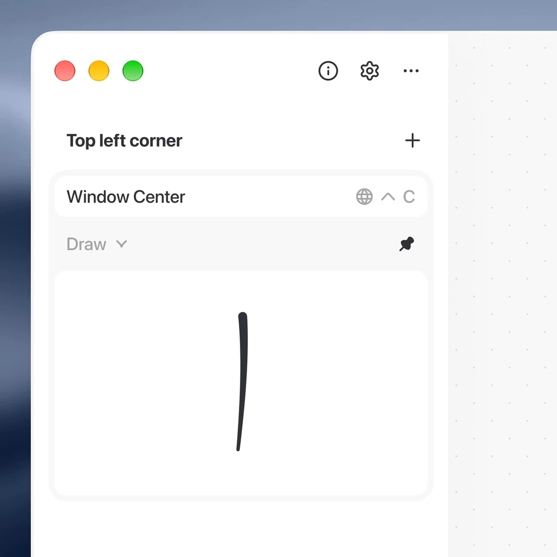 A gesture drawn from the corner of the trackpad