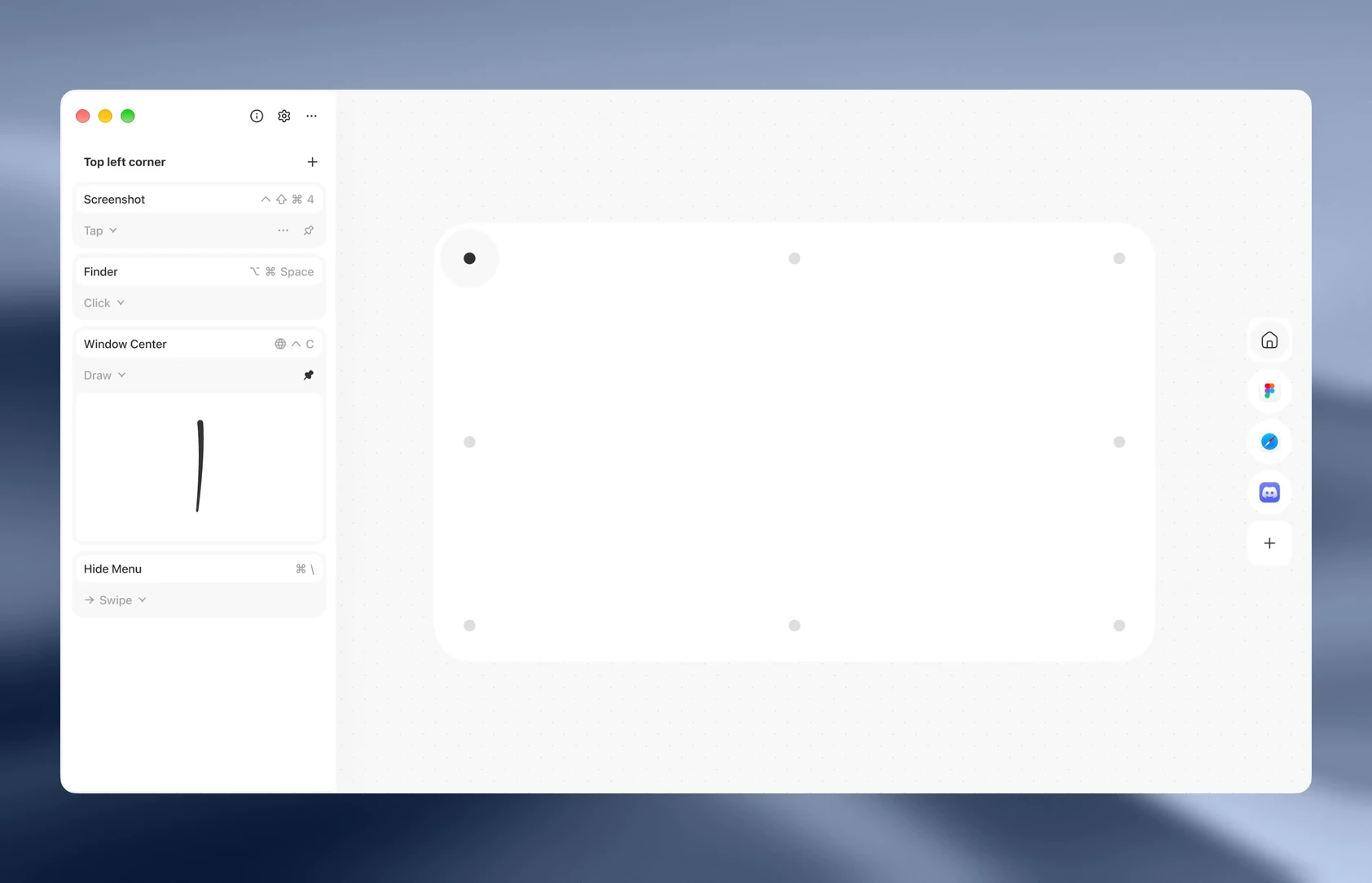 The main window with a trackpad and points along its edges
