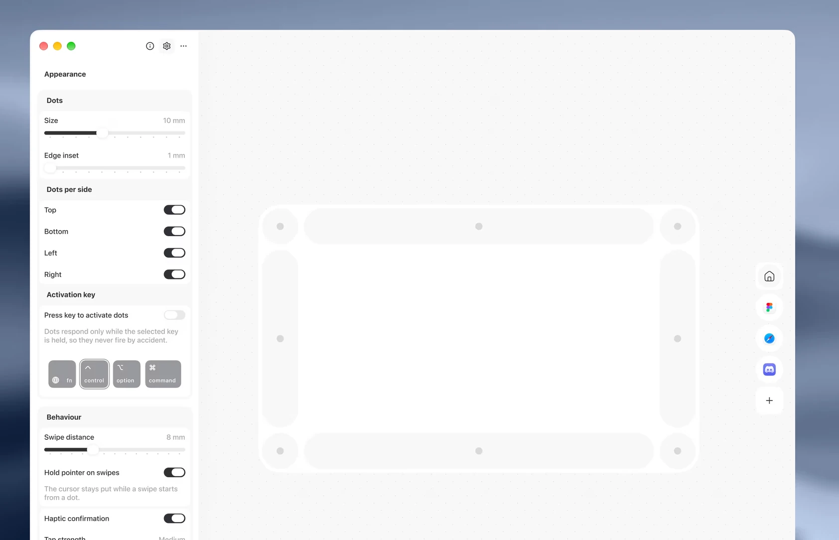 The settings window