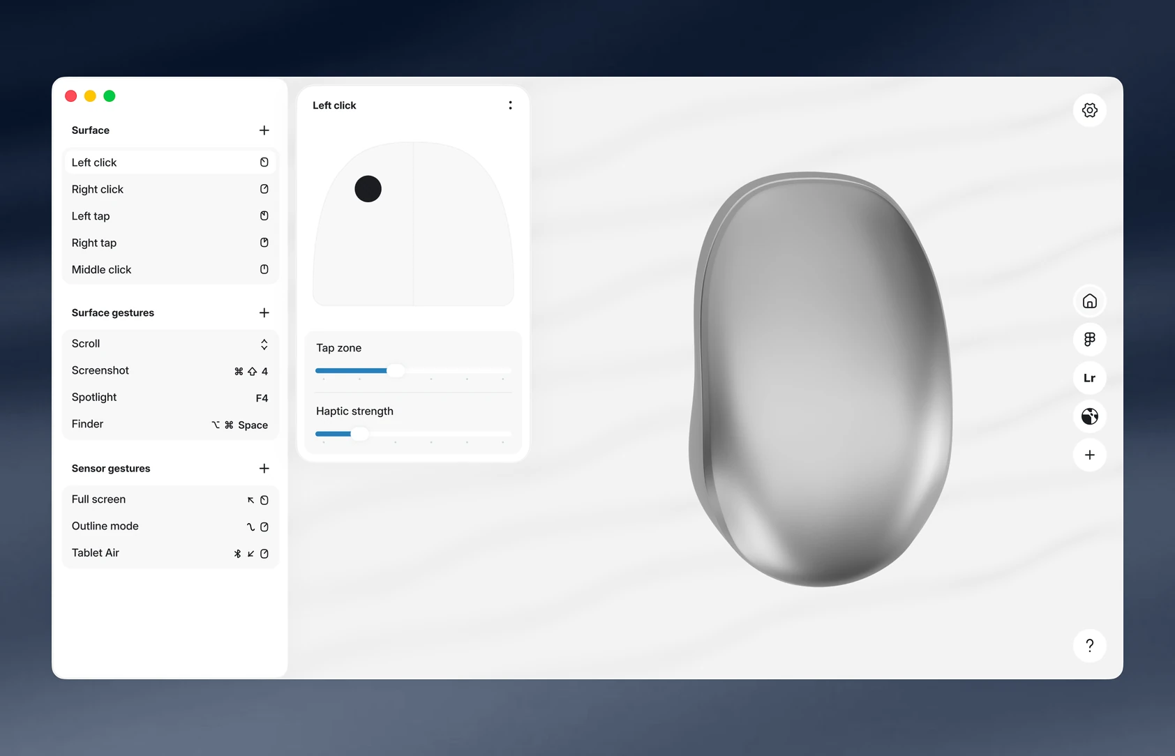 The app with the zones of the surface