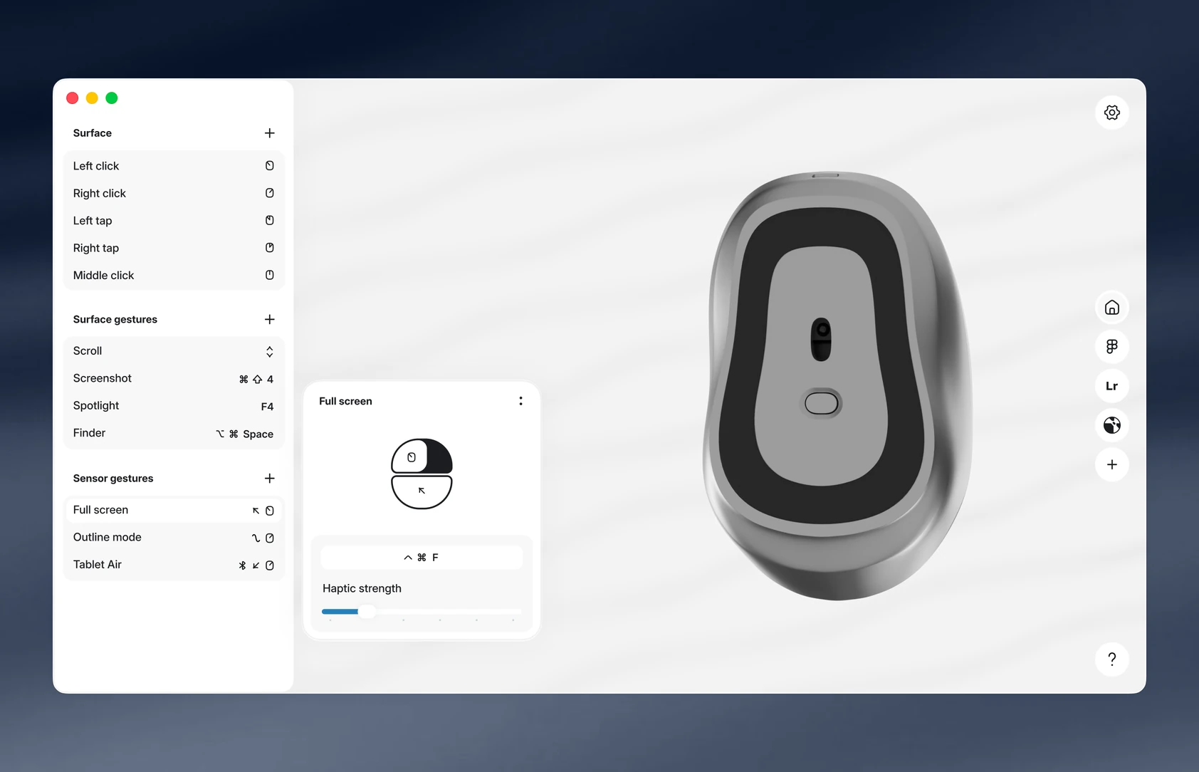 Surface and sensor gestures in the app